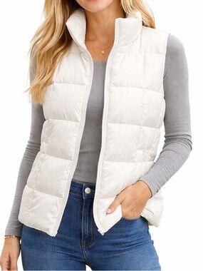 Lands’ End Ivory Down Puffer Vest Women’s Small Zip Front